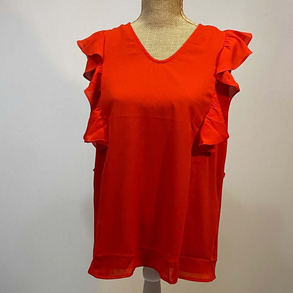 Red Ruffle Sleeve Top Pop of Red